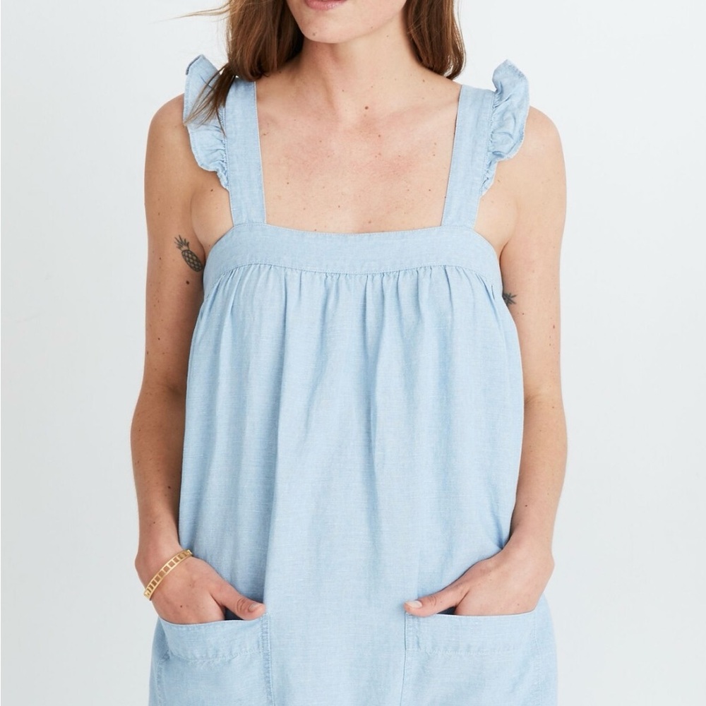Madewell Denim Ruffle Strap Tiered Maxi Sz: L